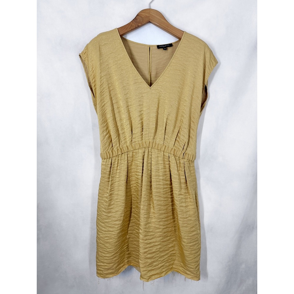Galeries Lafayette Paris Short Dolman Sleeve Raw Hem Gold Dress EU Size 44